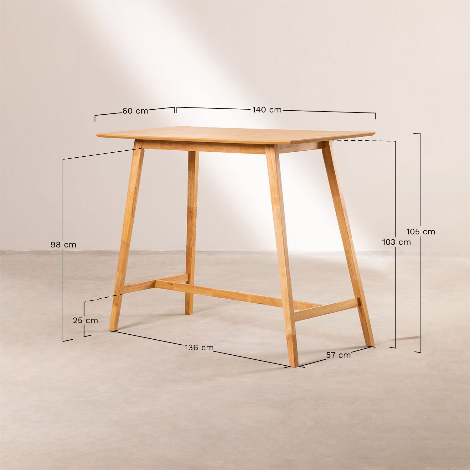 Table Haute Rectangulaire en Bois de Kerhen, mesures