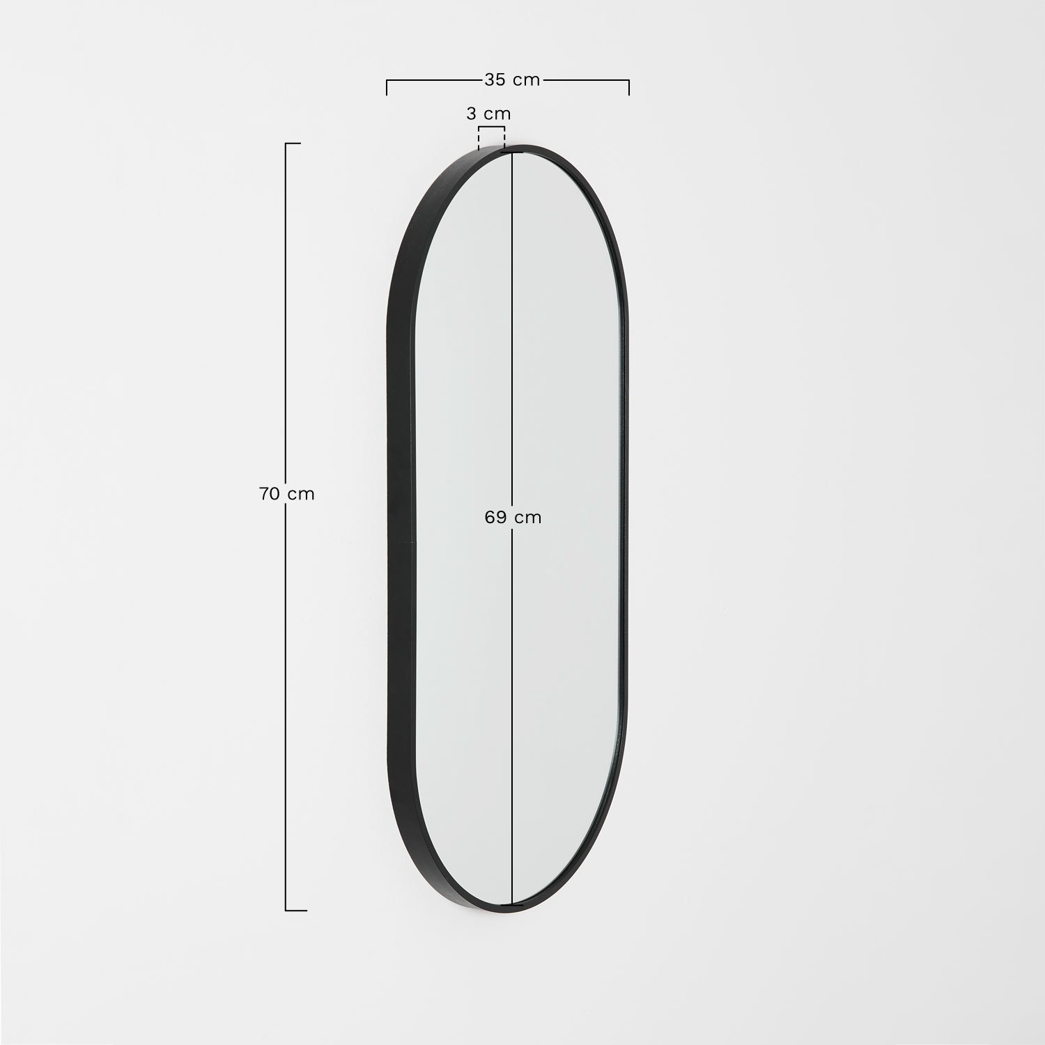 Miroir mural ovale en aluminium 35x70 cm Elbert, mesures