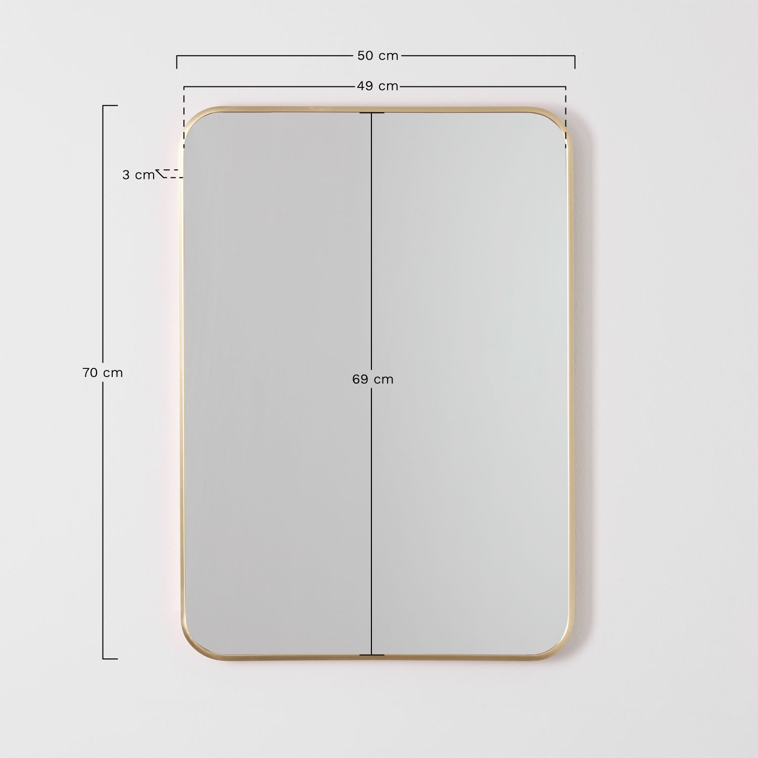 Miroir mural rectangulaire en aluminium 50x70 cm Tuluise, mesures