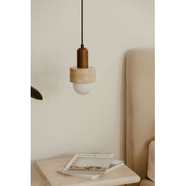 Suspension Ø12 cm en travertin et bois Davise