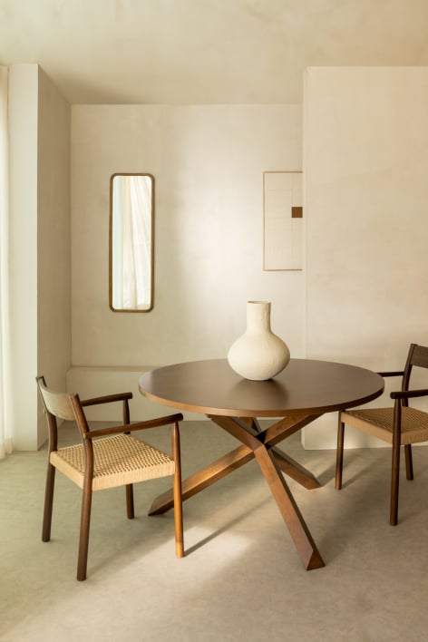 Table à manger ronde Ø120 cm en MDF et bois Mieren - Bois Foncé