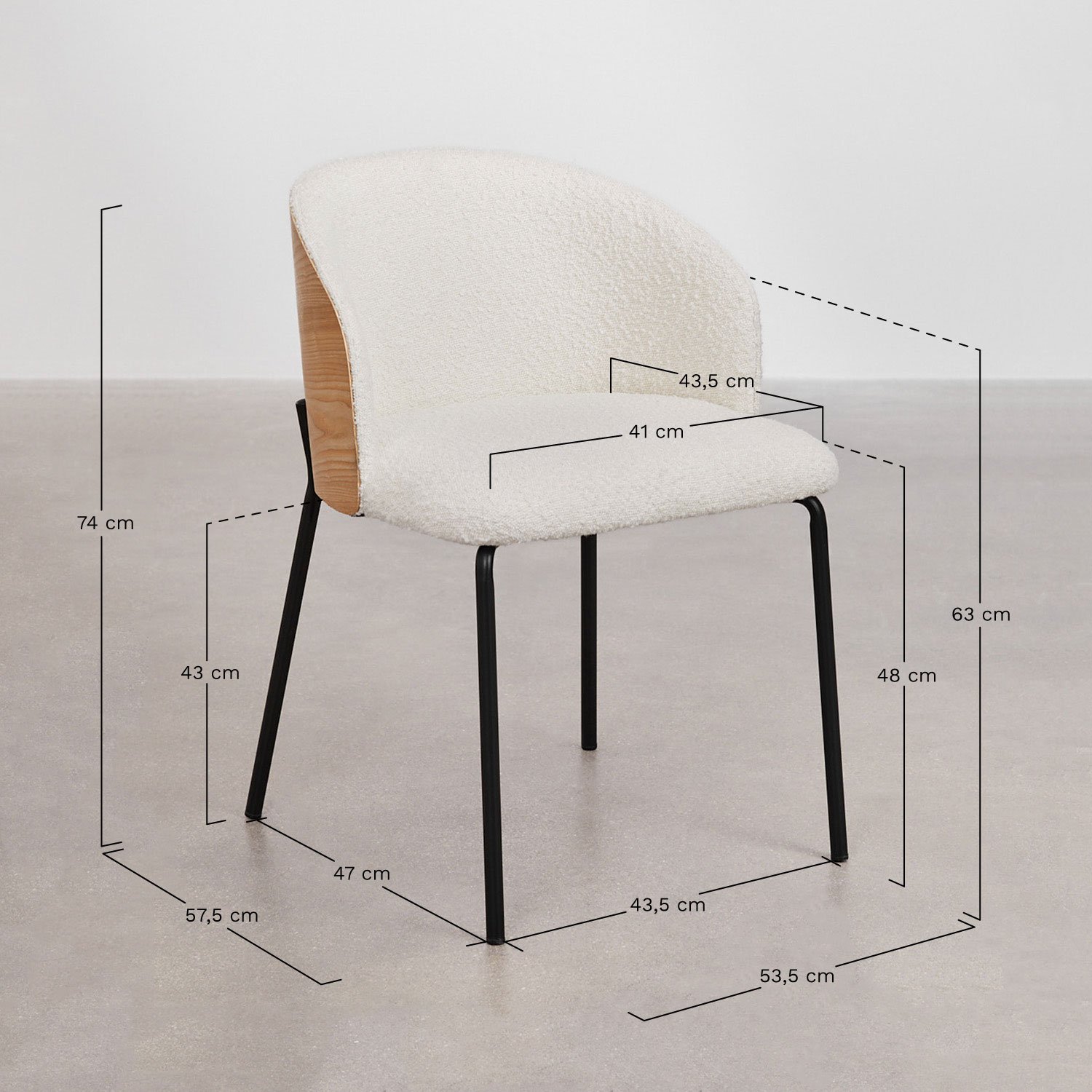 Chaise de salle à manger en bois rembourrée Amieva, mesures