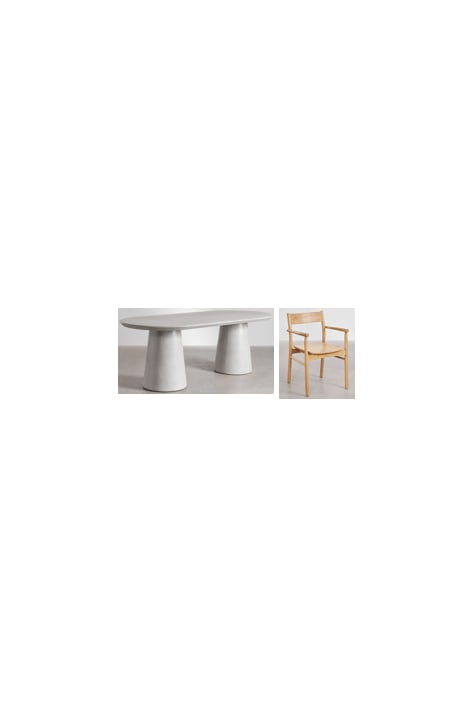 Set de table à manger ovale 220x95 cm en ciment Noemi et 6 chaises de salle à manger en bois de chêne Mara Signature