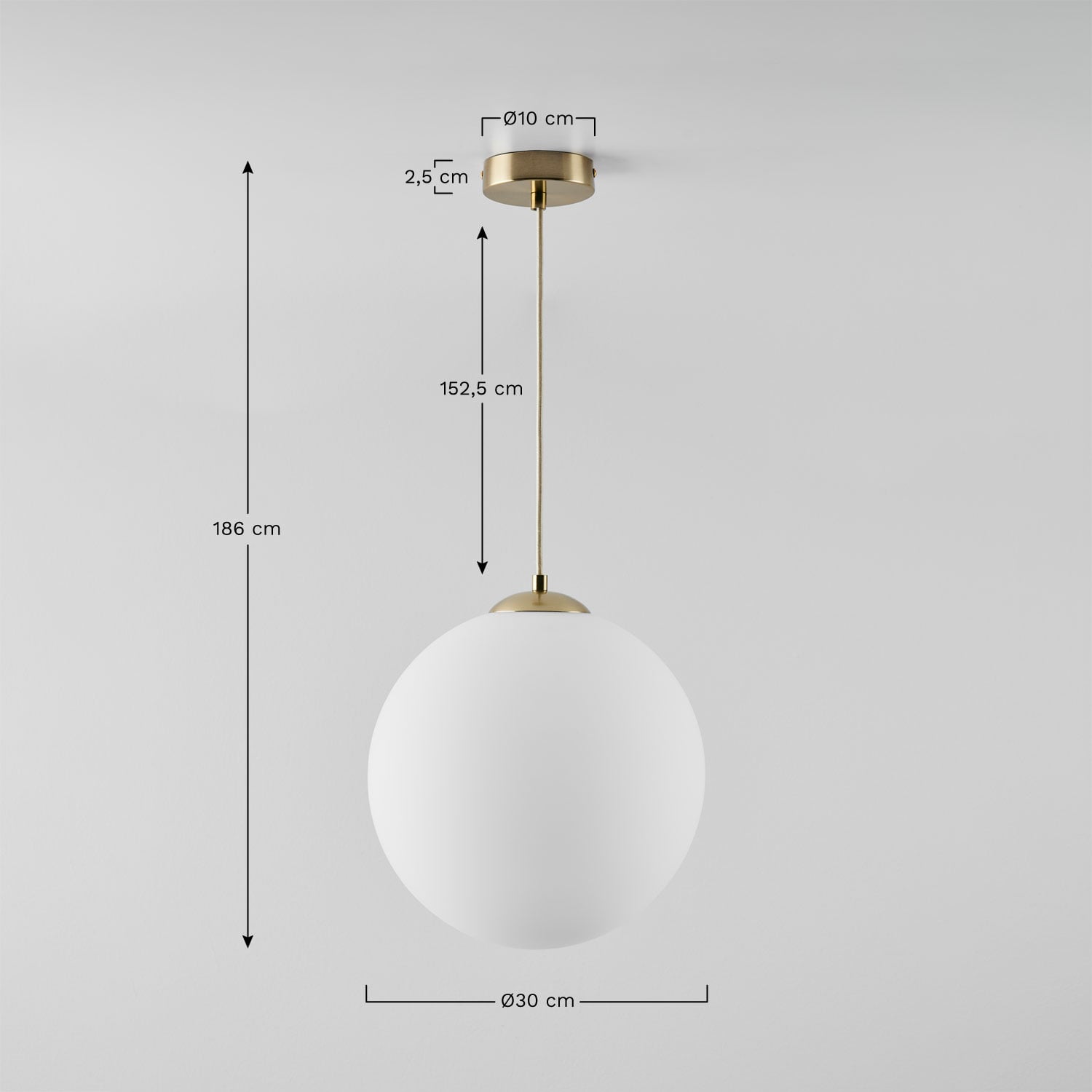 Suspension en fer avec boule en cristal Uvol, mesures
