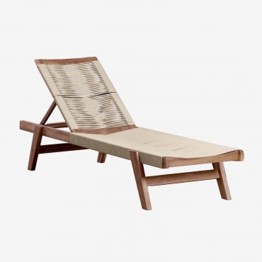 Chaise Longue Inclinable En Bois D'acacia Et Corde Tressée Tenay Beige Crème - Sklum