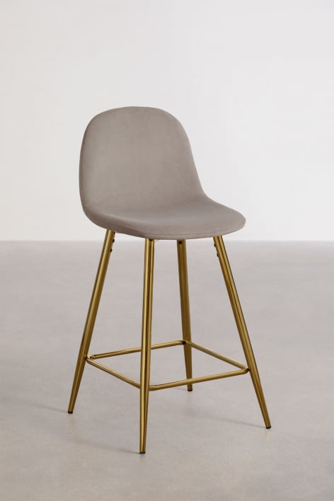 Tabouret haut 65cm en velours gris taupe et pieds dorés Glamm - Gris Taupe