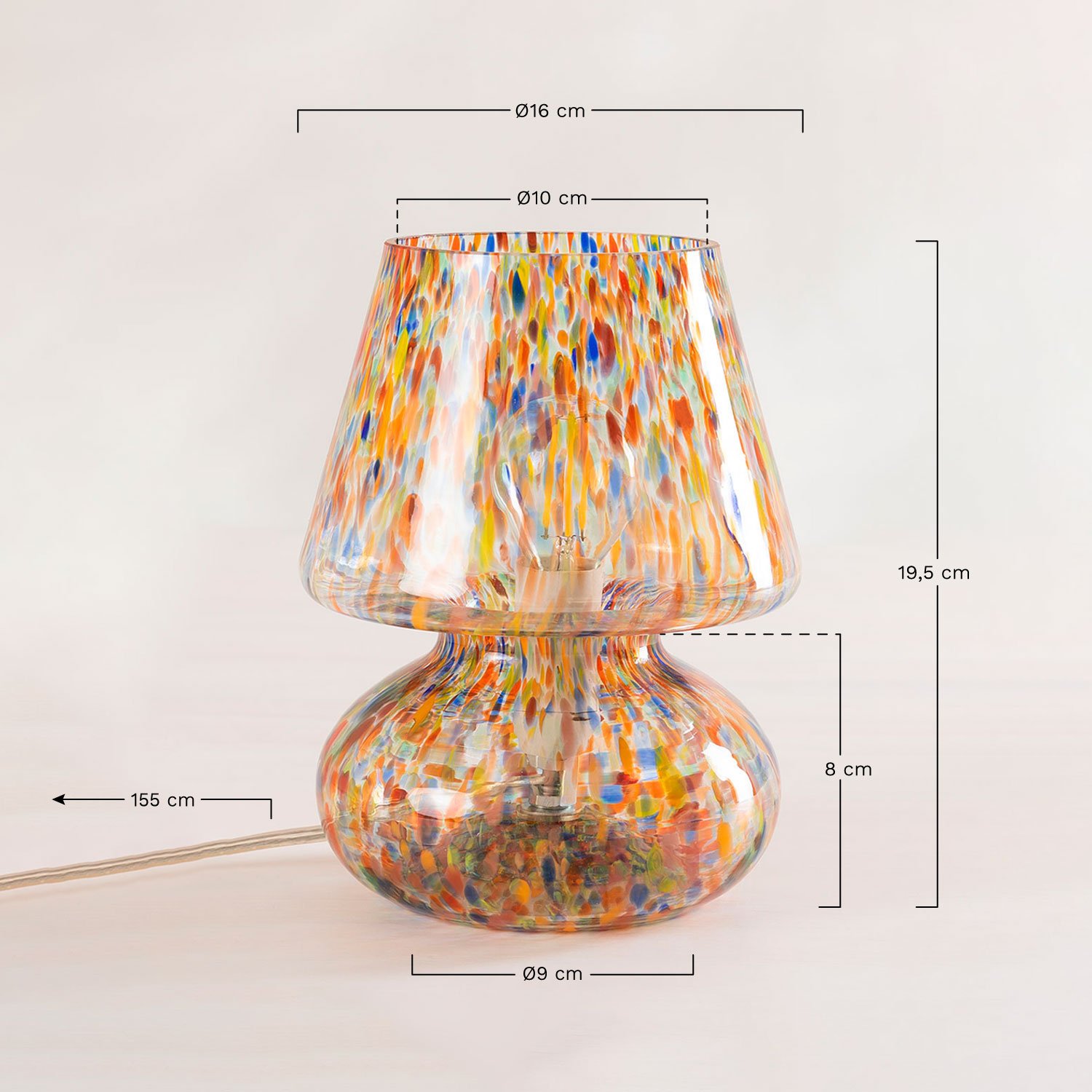 Lampe en verre Suri, mesures