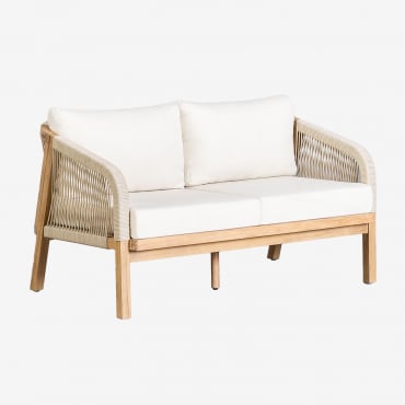 Canapé De Jardin 2 Places En Bois D'acacia Dubai Blanc Gardenia & Acacia Rustique Marron - Sklum