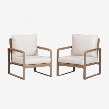 Pack De 2 Fauteuils De Jardin En Aluminium Et Bois D'acacia Giselle Gris Taupe - Sklum
