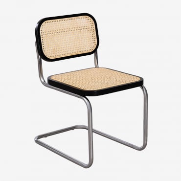 Pack De 2 Chaises De Salle À Manger En Rotin Tento Noir Uni & Gris Chromé - Sklum