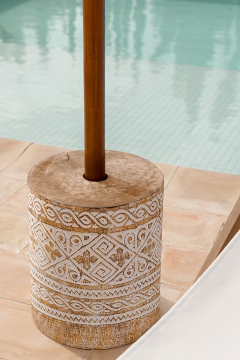 Pied de parasol rond 35Ø cm en bois Ainsa - Bois blanc vintage