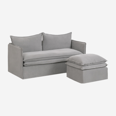 Ensemble De Salon Grace En Lin Et Coton Avec Canapé 2 Places Et Pouf Tissu Gris Foncé - Sklum