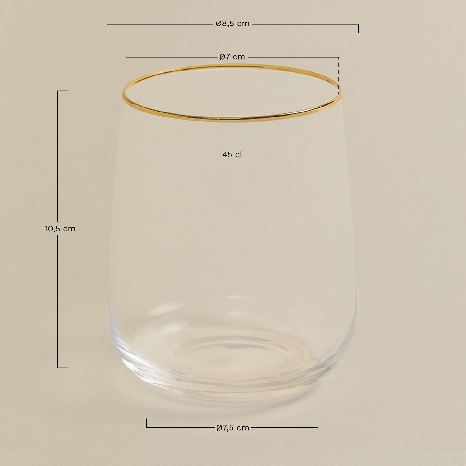 Pack de 4 verres en verre 45 cl Olaya, mesures
