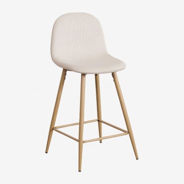 Pack De 2 Tabourets Hauts En Velours Côtelé Glamm Beige Lin & ↑65 Cm & Bois Naturel - Sklum