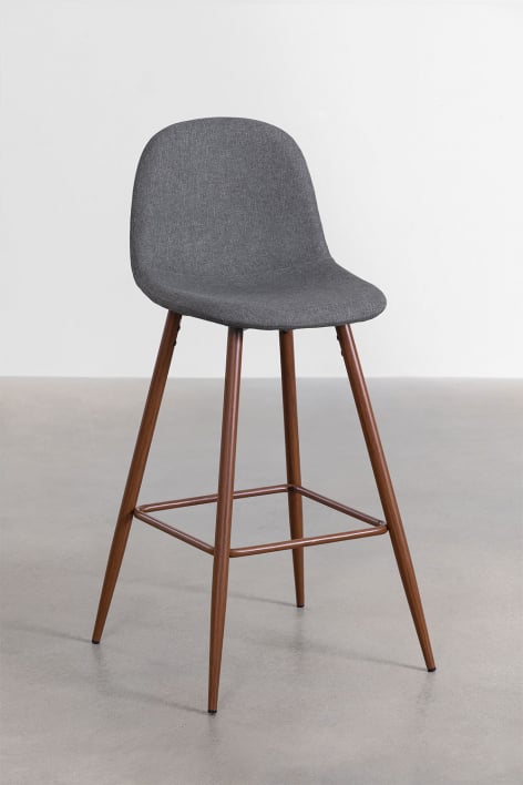 Tabouret haut 75 cm en tissu gris anthracite et pieds finition bois sombre Glamm - Gris Anthracite