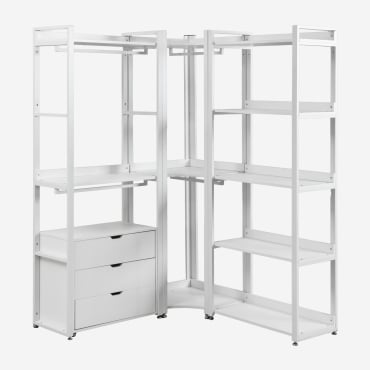 Armoire Modulaire Ouverte D'angle De 3 Pièces Avec Tiroirs En Acier Et Bois Ariaster Blanc - Sklum