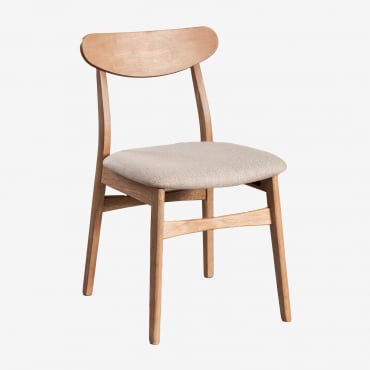 Pack De 4 Chaises De Salle À Manger Rembourrées En Tissu Et Bois Cloda Bois Naturel - Beige De Lin - Sklum