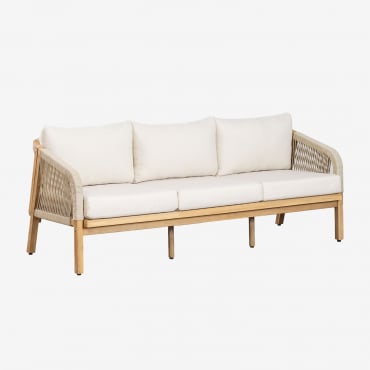 Canapé De Jardin 3 Places En Bois D'acacia Dubaï Blanc Gardenia & Acacia Rustique Marron - Sklum