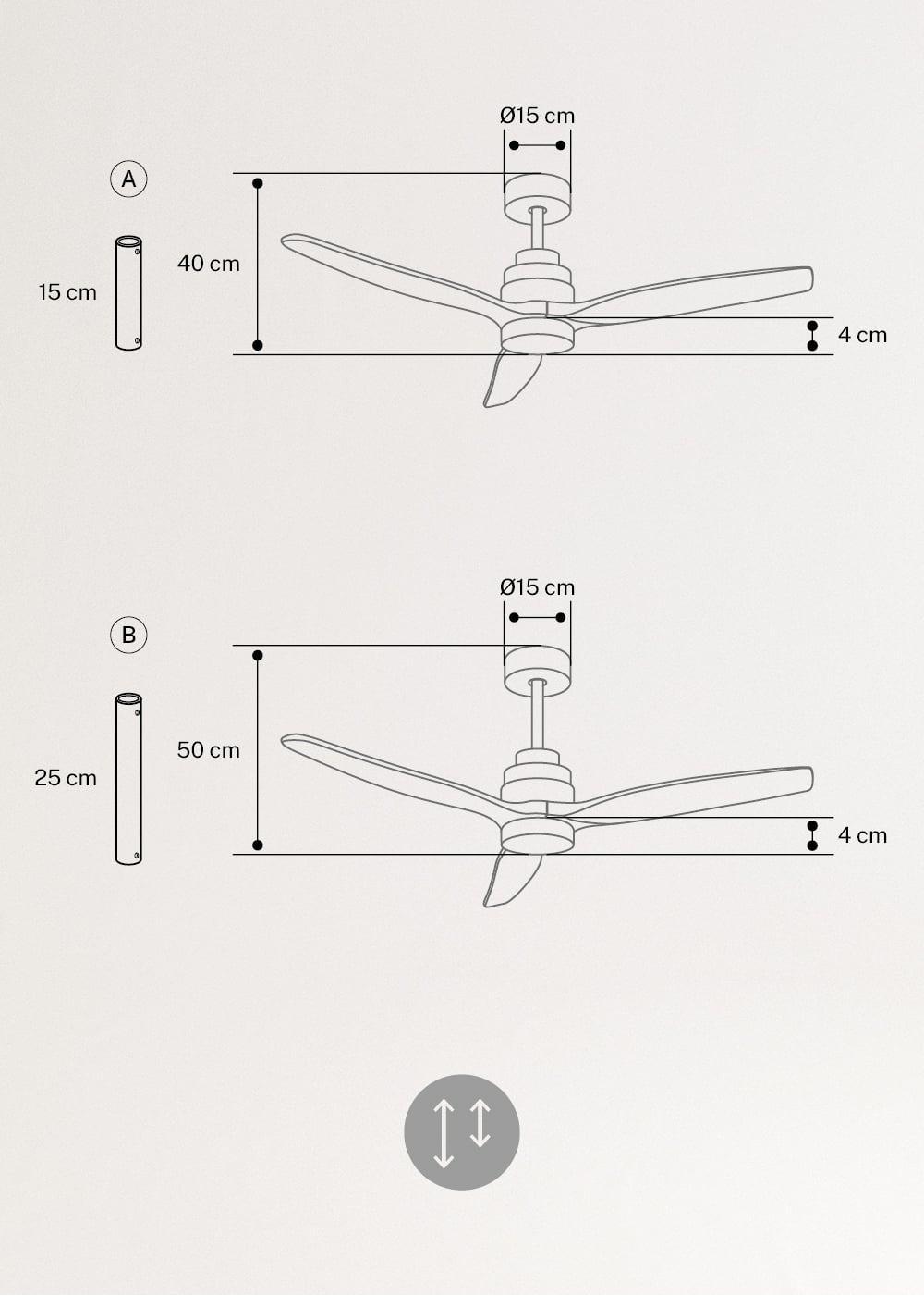 CREATE - WIND STYLANCE - Ventilateur de plafond 40W silencieux Ø132 cm 100% bois, mesures