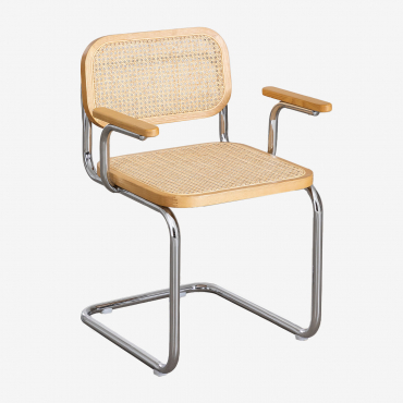 Pack De 2 Chaises De Salle À Manger Avec Accoudoirs Tento Bois Naturel & Gris Chromé - Sklum