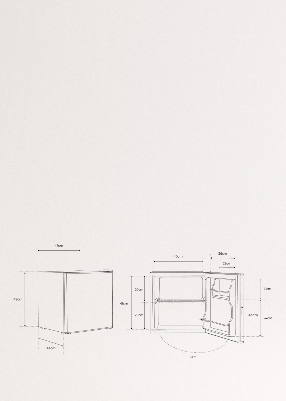 CREATE - FRIDGE MINIBAR 43L - Mini réfrigérateur avec porte réversible, mesures