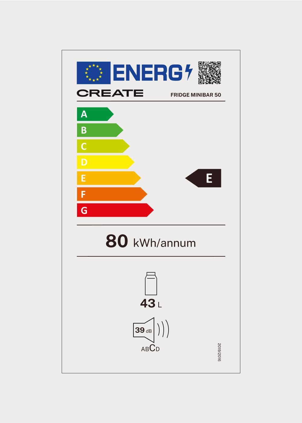 CREATE - FRIDGE MINIBAR 43L - Mini réfrigérateur avec porte réversible, mesures