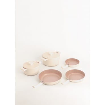 CREATE - Batterie de cuisine 2 cocottes POT STUDIO et 3 poêles PAN STUDIO en fonte d'aluminium et poignées en bakélite