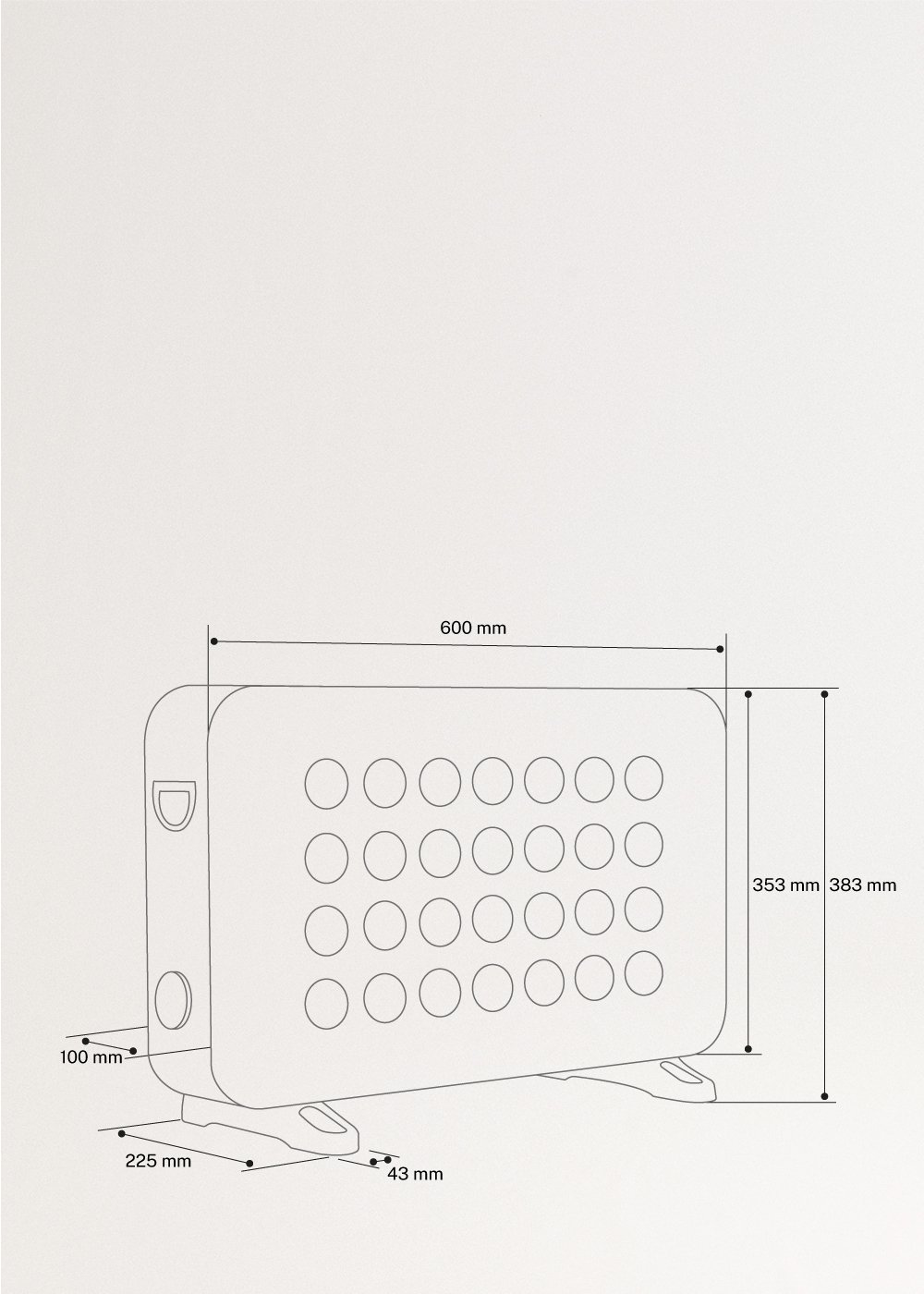 CREATE - WARM HANDY - Convecteur électrique à air chaud 2000W, mesures