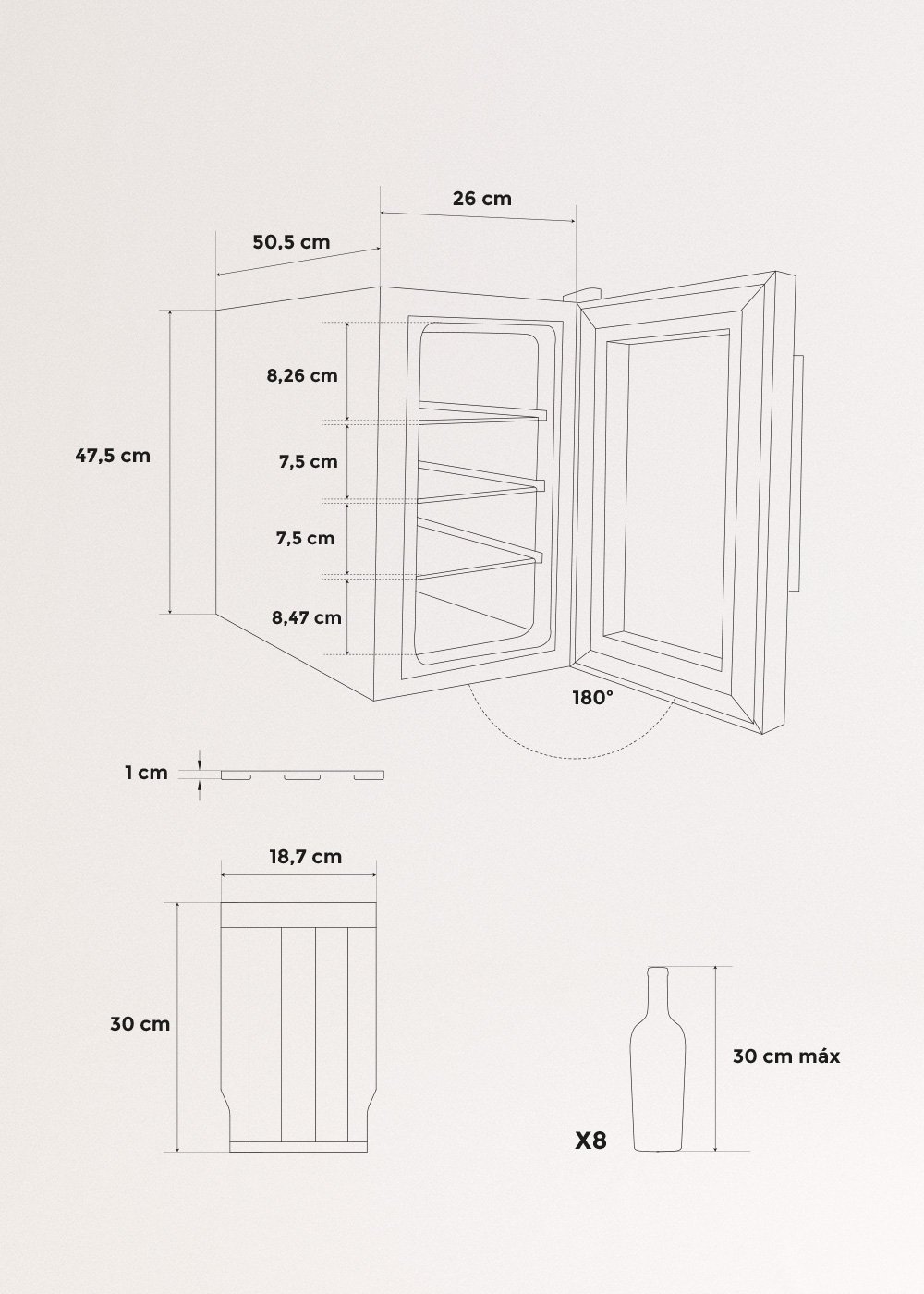 CREATE - WINECOOLER WOOD S - Cave à vin de 8 bouteilles, mesures