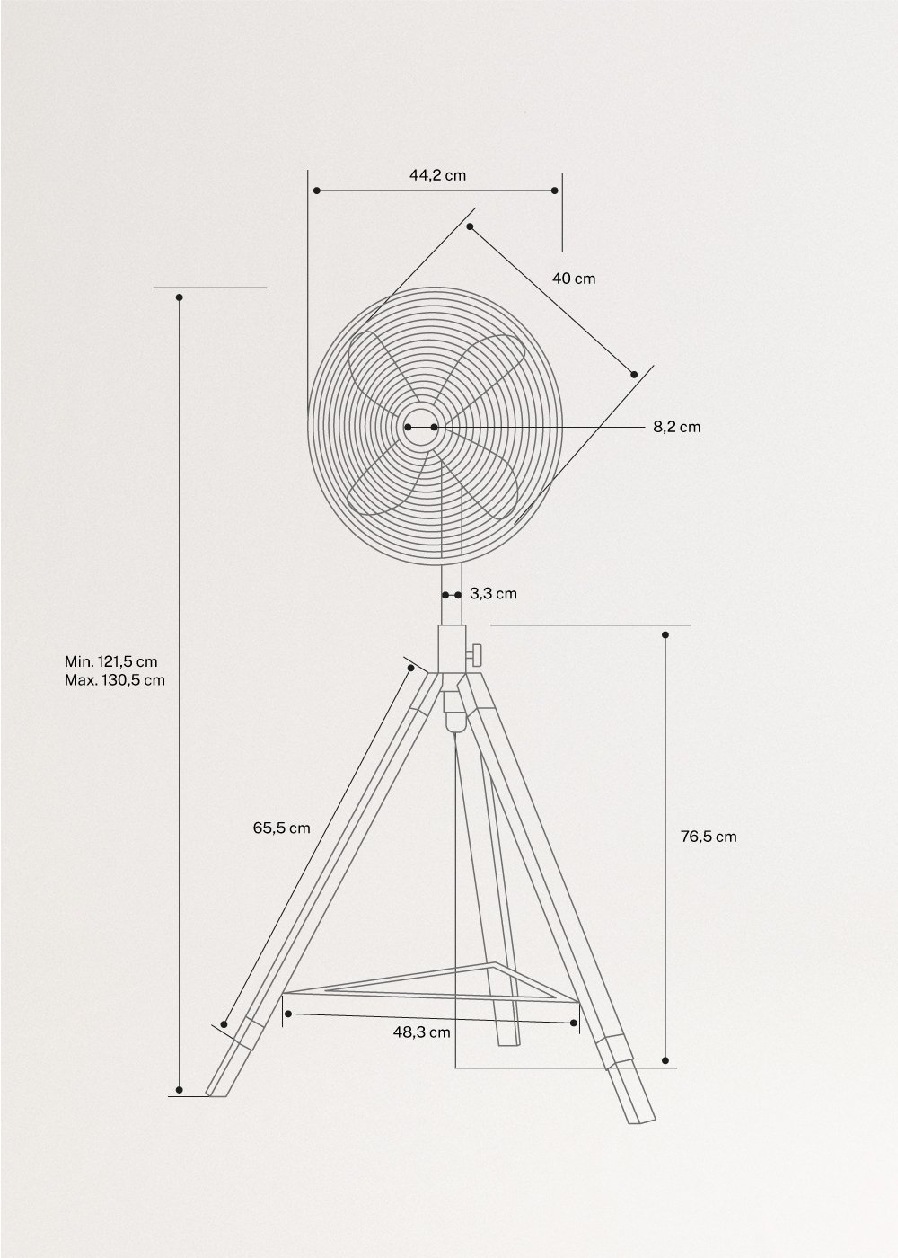 CREATE - AIR TRIPOD RETRO - Ventilateur sur pied 50W, mesures