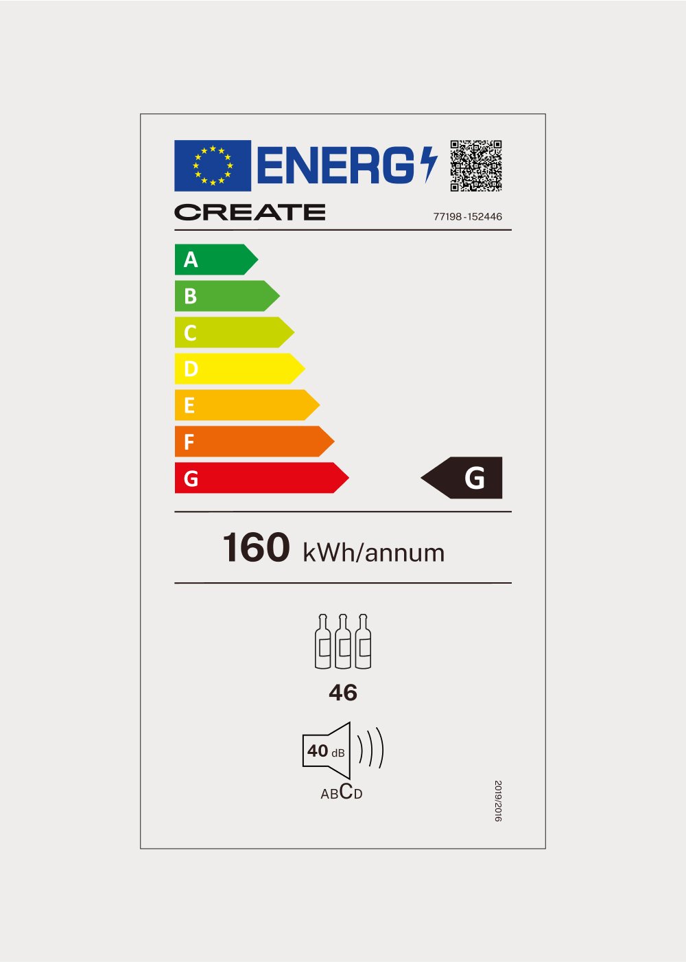 CREATE - WINECOOLER XL - Cave à vin réfrigérée 46 bouteilles, mesures