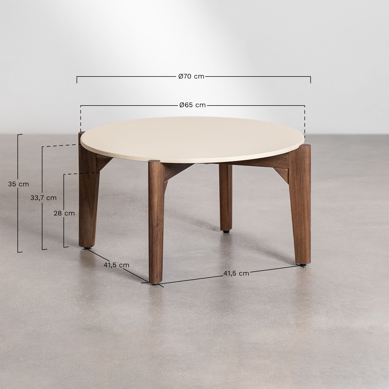 Table basse ronde en ciment et bois d'acacia Xajul, mesures