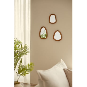 Ensemble de miroirs muraux encadrés HomCom ronds en bois naturel, 3