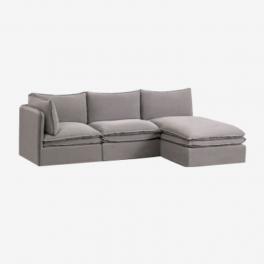 Canapé Modulaire Avec Méridienne 3 Pièces Grace En Lin Et Coton Tissu Gris Foncé - Sklum