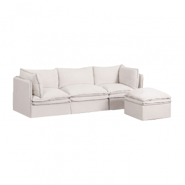 Canapé Modulaire 3 Pièces Et Pouf En Lin Et Coton Grace Tissu Blanc Cassé - Sklum