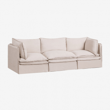 Canapé Modulaire 3 Pièces Grace En Lin Et Coton Tissu Beige - Sklum