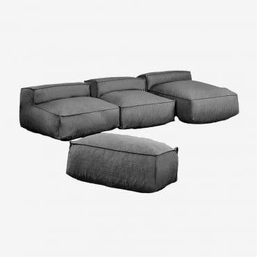 Canapé Méridienne Modulable 3 Pièces Et Dojans Puff Gris Granit - Sklum
