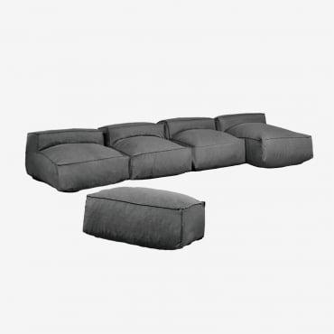 Canapé Méridienne Modulable 4 Pièces Et Pouf Dojans Gris Granit - Sklum
