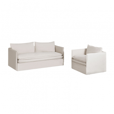 Ensemble De Salon Avec Canapé 3 Places Et Fauteuil En Lin Et Coton Grace Tissu Beige - Sklum
