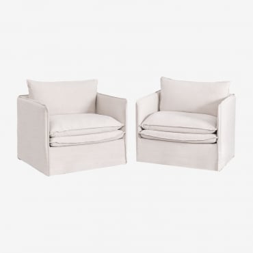 Pack De 2 Fauteuils Grace En Lin Et Coton Tissu Blanc Cassé - Sklum