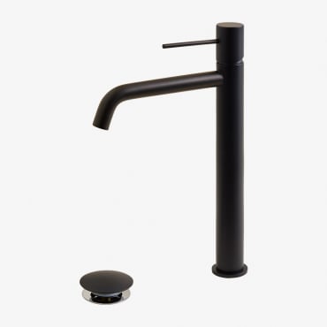 Ensemble Robinet De Lavabo Et Bonde De Vidage En Laiton Orveta Click-clack Noir & ↑30 Cm & Soupape Avec Trop-plein - Sklum