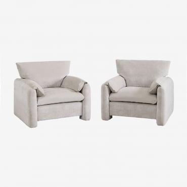 Pack De 2 Fauteuils Tapissés Serra Tissu Chenille Gris Clair - Sklum
