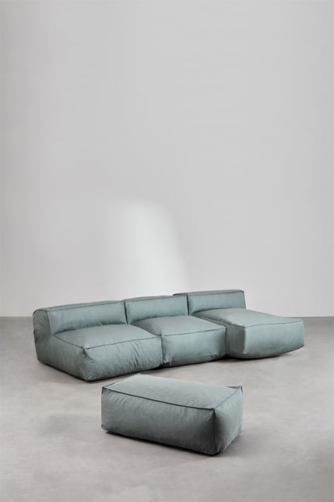 Canapé modulaire avec méridienne 3 pièces et pouf Dojans