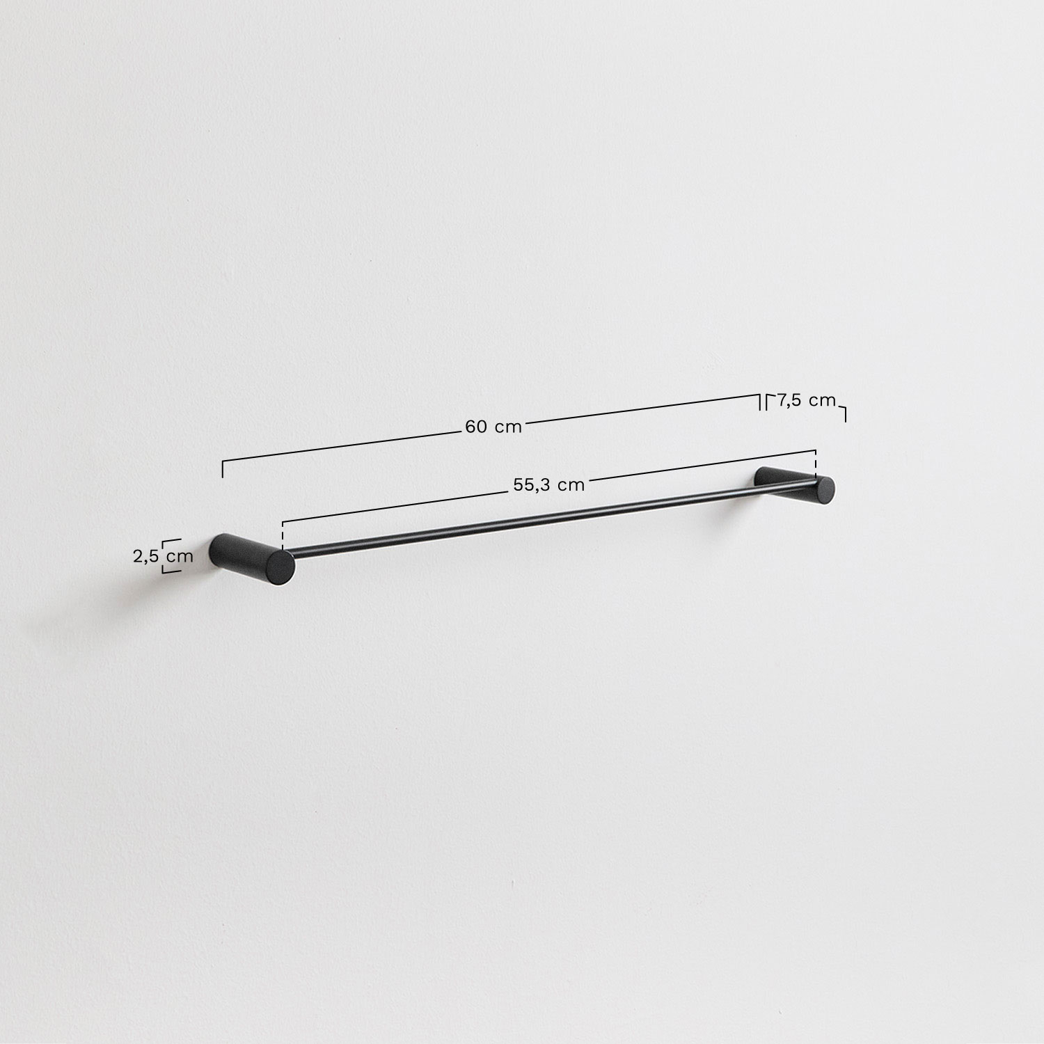 Porte-serviettes mural Devon en acier inoxydable avec barre (↔︎60 cm), mesures