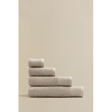 Lot De 4 Serviettes De Toilette En Coton Beige Lin Tissu Éponge 50 X 90 Cm - Serviette - Drap De