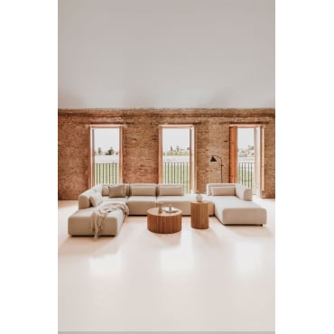Canapé Modulaire Avec Méridienne Droite 5 Pièces Avec Méridienne Double Fogler Chenille Beige Crème - Sklum