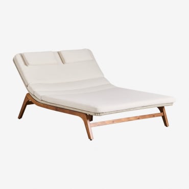 Bain De Soleil Double En Bois D'acacia Vejer Blanc Gardenia - Sklum