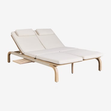 Bain De Soleil Double Inclinable En Bois D'acacia De Dubai Blanc Gardenia - Sklum