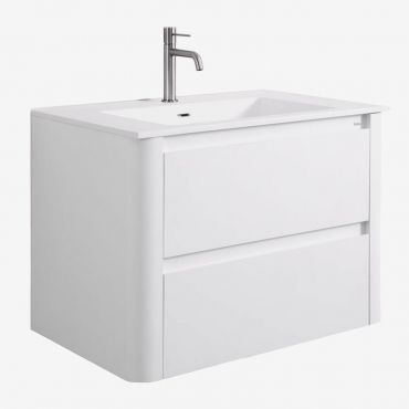 Ensemble De Meuble De Salle De Bain Suspendu En Bois Avec Lavabo Intégré Egerton Blanc & Sans Miroir & Gris Brossé - Sklum