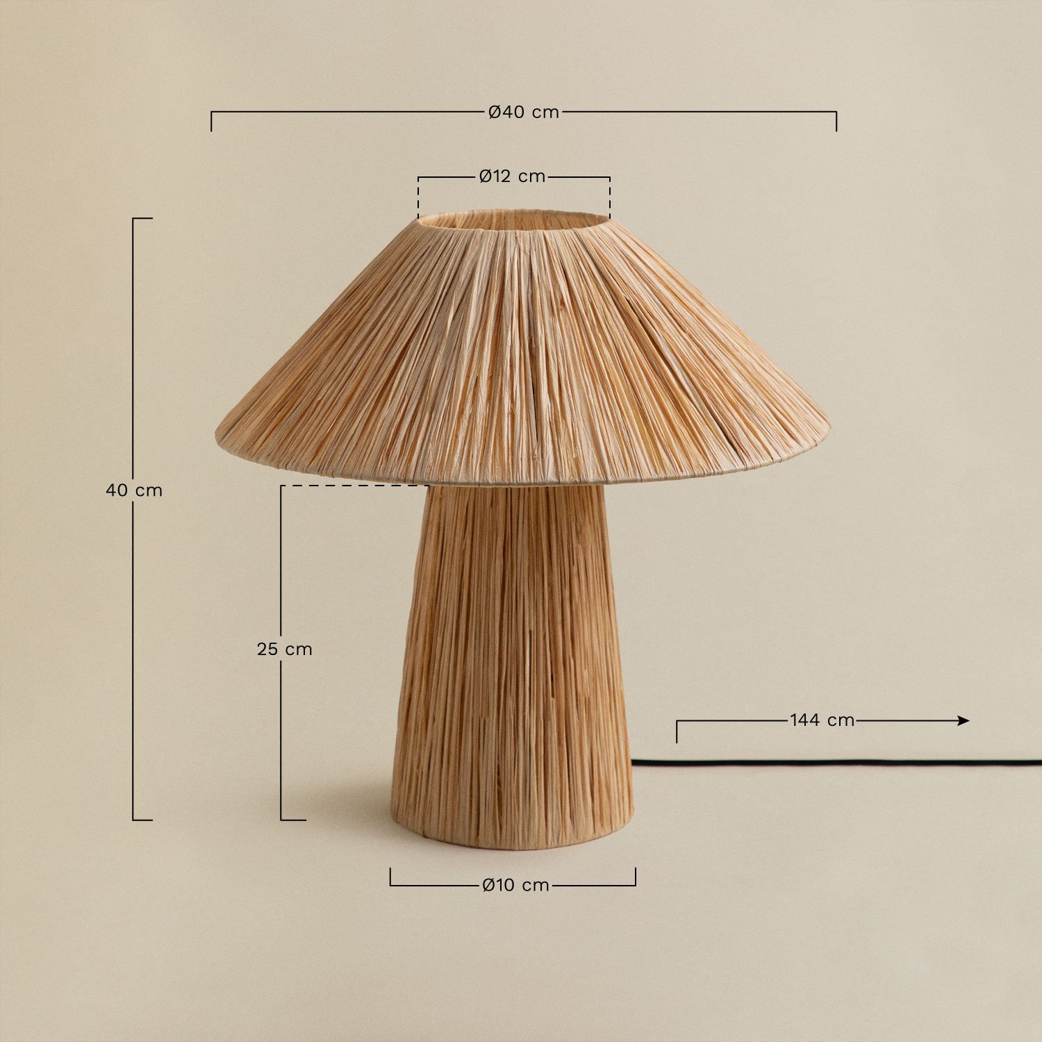 Lampe de table en raphia Aruel, mesures